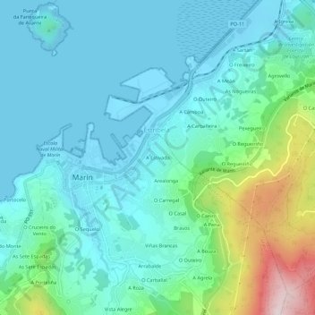 Mapa topográfico A Estivada, altitud, relieve