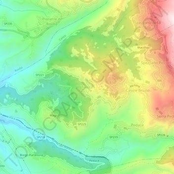 Mapa topográfico Trenta, altitud, relieve