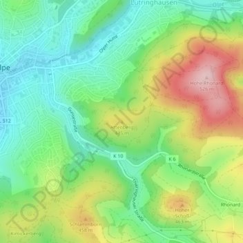 Mapa topográfico Attenberg, altitud, relieve
