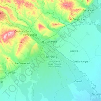 Mapa topográfico Barinas, altitud, relieve