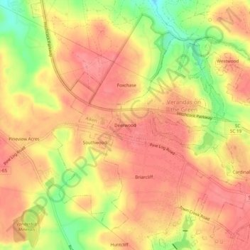 Mapa topográfico Deerwood, altitud, relieve