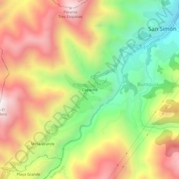 Mapa topográfico Capacho, altitud, relieve