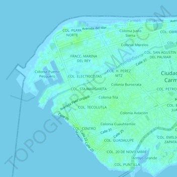 Mapa topográfico COL. STA MARGARITA, altitud, relieve