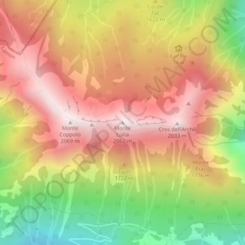 Mapa topográfico Monte Luna, altitud, relieve
