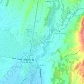 Mapa topográfico Pomar, altitud, relieve