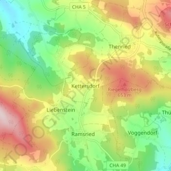 Mapa topográfico Kettersdorf, altitud, relieve