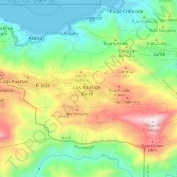 Mapa topográfico Los Altos de Sucre, altitud, relieve