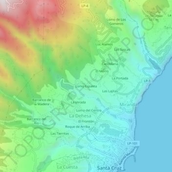 Mapa topográfico Lomo Espanta, altitud, relieve