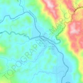 Mapa topográfico San Jose del Nus, altitud, relieve