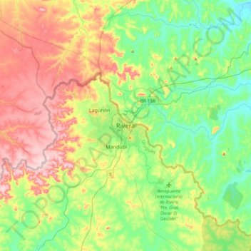Mapa topográfico Rivera, altitud, relieve