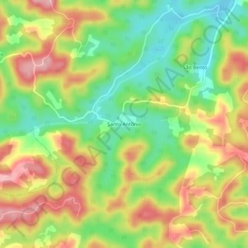 Mapa topográfico Santo Antônio, altitud, relieve