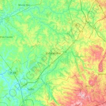Mapa topográfico Indaiatuba, altitud, relieve