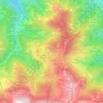 Mapa topográfico Prato Nevoso, altitud, relieve
