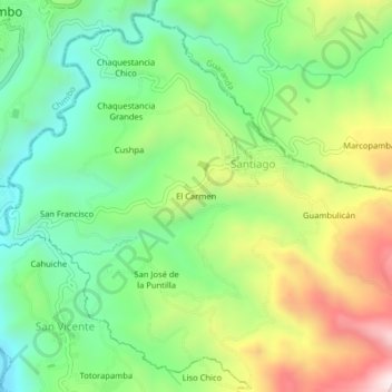 Mapa topográfico El Carmen, altitud, relieve