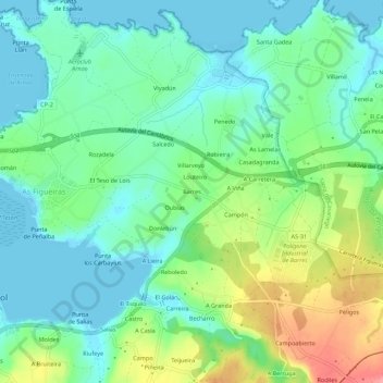 Mapa topográfico Barres, altitud, relieve