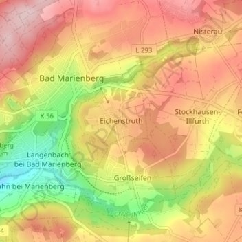 Mapa topográfico Eichenstruth, altitud, relieve