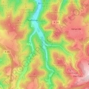 Mapa topográfico Lahmen Hasen, altitud, relieve