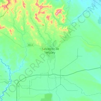 Mapa topográfico Higüey, altitud, relieve