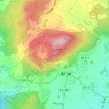 Mapa topográfico Cruzeiro-Baltar, altitud, relieve