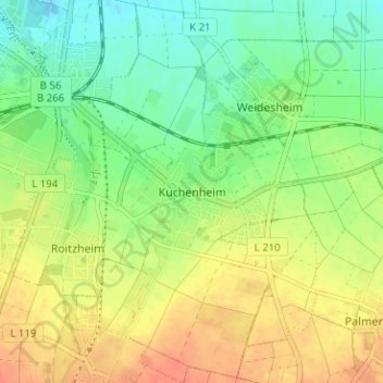 Mapa topográfico Kuchenheim, altitud, relieve