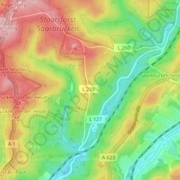 Mapa topográfico Neuhaus, altitud, relieve