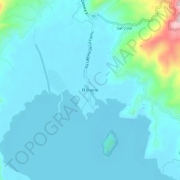 Mapa topográfico El Puerto, altitud, relieve