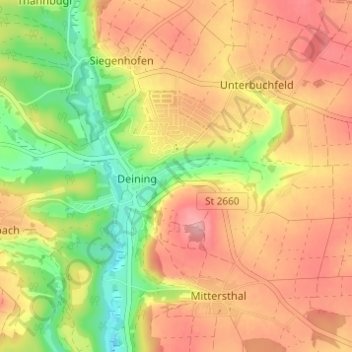 Mapa topográfico Büglmühle, altitud, relieve