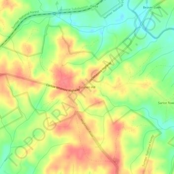 Mapa topográfico Goshen Hill, altitud, relieve