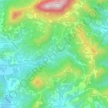 Mapa topográfico Faedo, altitud, relieve