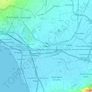 Mapa topográfico Pompei, altitud, relieve