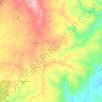 Mapa topográfico Cebolais de Cima, altitud, relieve