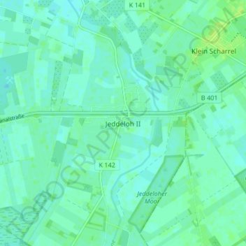 Mapa topográfico Jeddeloh II, altitud, relieve