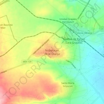 Mapa topográfico Nopalucan de la Granja, altitud, relieve