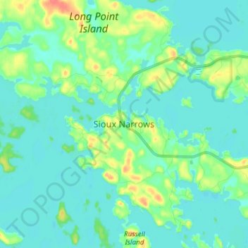 Mapa topográfico Sioux Narrows, altitud, relieve