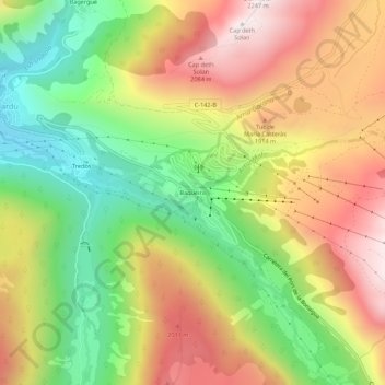 Mapa topográfico Baqueira, altitud, relieve