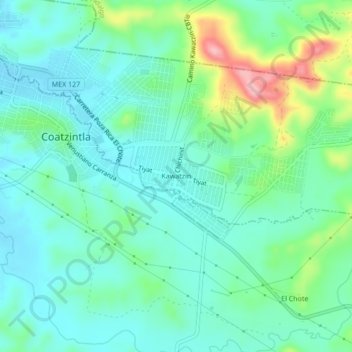 Mapa topográfico Kawatzin, altitud, relieve