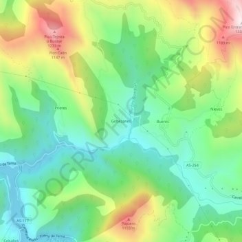 Mapa topográfico Gobezanes, altitud, relieve