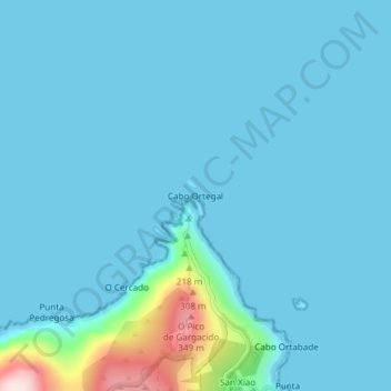 Mapa topográfico Cabo Ortegal, altitud, relieve
