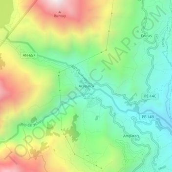 Mapa topográfico Acopalca, altitud, relieve