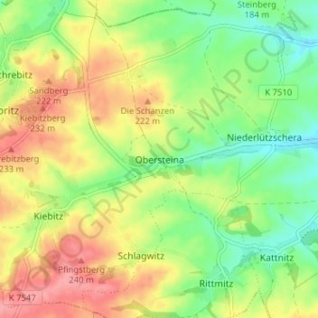 Mapa topográfico Obersteina, altitud, relieve