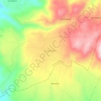 Mapa topográfico Oyameles, altitud, relieve
