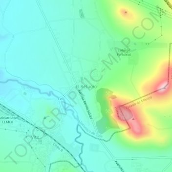 Mapa topográfico El Refugio, altitud, relieve