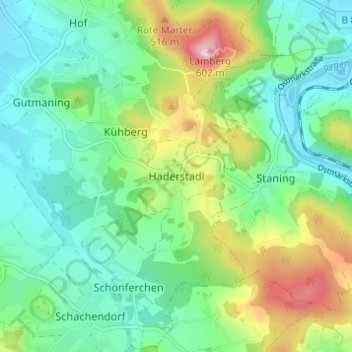 Mapa topográfico Haderstadl, altitud, relieve