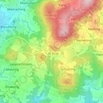 Mapa topográfico Klessing, altitud, relieve