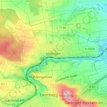 Mapa topográfico Höfingen, altitud, relieve