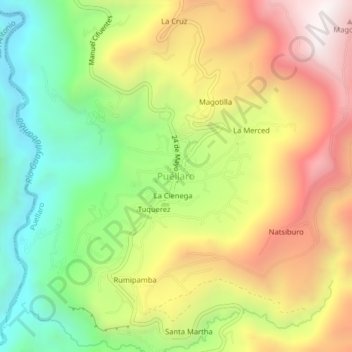 Mapa topográfico Puéllaro, altitud, relieve