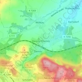 Mapa topográfico Demitz-Thumitz, altitud, relieve