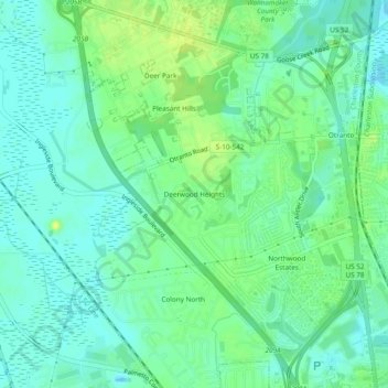 Mapa topográfico Deerwood Heights, altitud, relieve