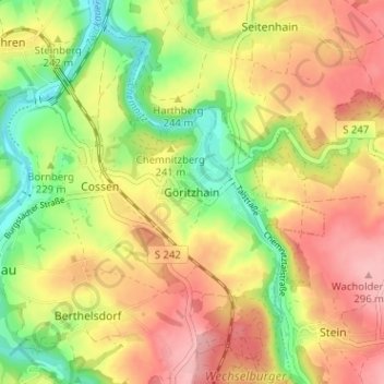Mapa topográfico Göritzhain, altitud, relieve