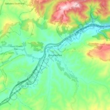 Mapa topográfico Boumedfaa, altitud, relieve